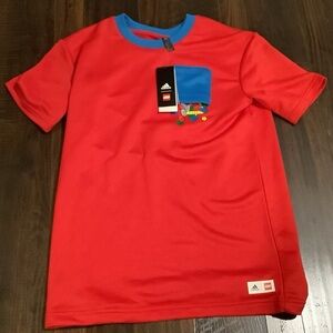 Adidas LEGO Shirt Youth Kids Pocket Tee Red Blue Size Large